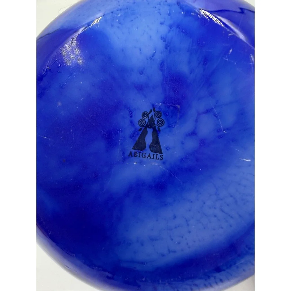 Abigail's Miss Ellie Blue Art Glass Bud Vase Squat Wide Rim 4.5